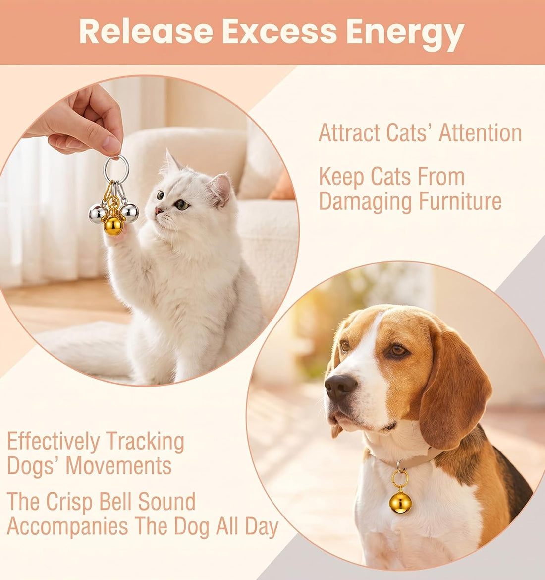 6 Pack Cat Bells, Bell for Cat Collar Stainless Steel Anti-Lost