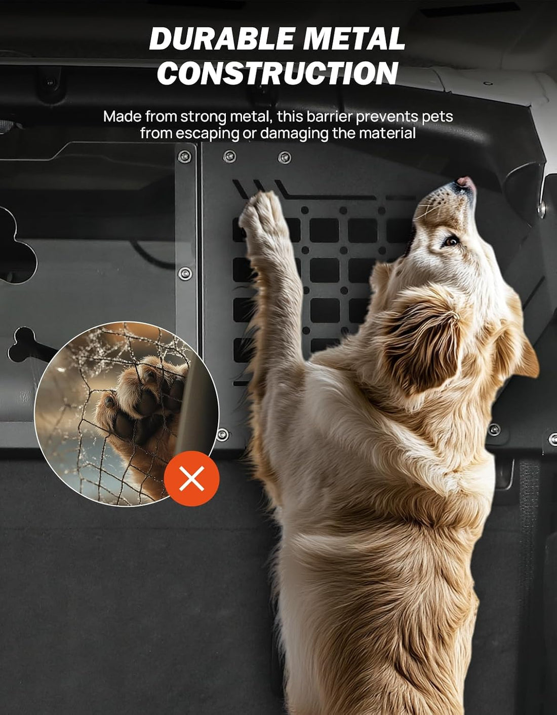 JOYTUTUS Heavy Duty Dog Car Barrier for Wrangler JL 2018-2023
