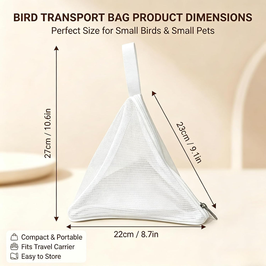 Portable Bird Carrier & Parrot Travel Bag with Hanging Loop and Zipper
