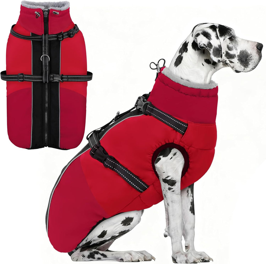 AOFITEE Large Dog Coat Waterproof Dog Winter Jacket with Harness