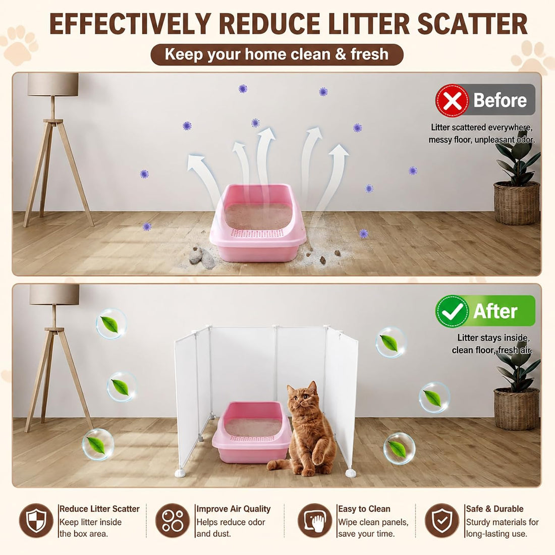 FHTONGE Large Cat Litter Box Enclosure Splash Guard to Protect Wall