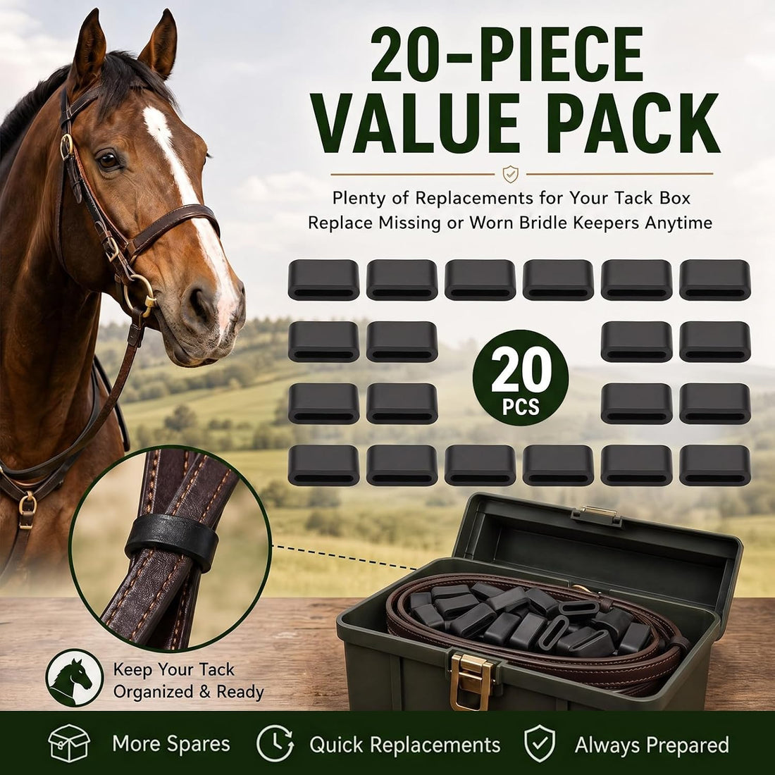 Hsei 20 Pack Rubber Bridle Keepers
