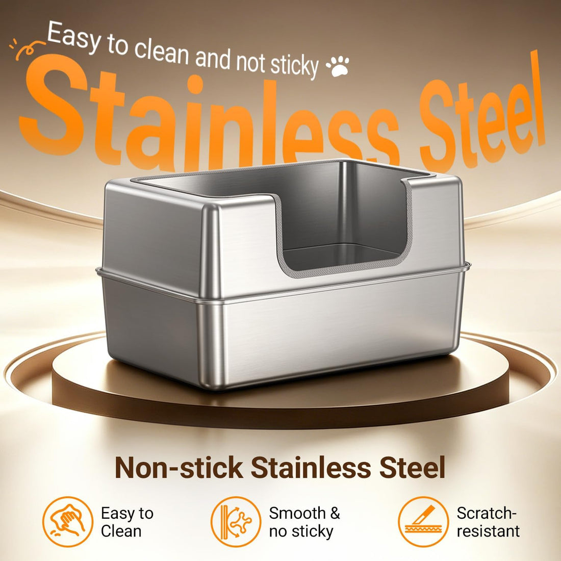 Non-Stick Entirely Stainless Steel Litter Box Splash-Proof