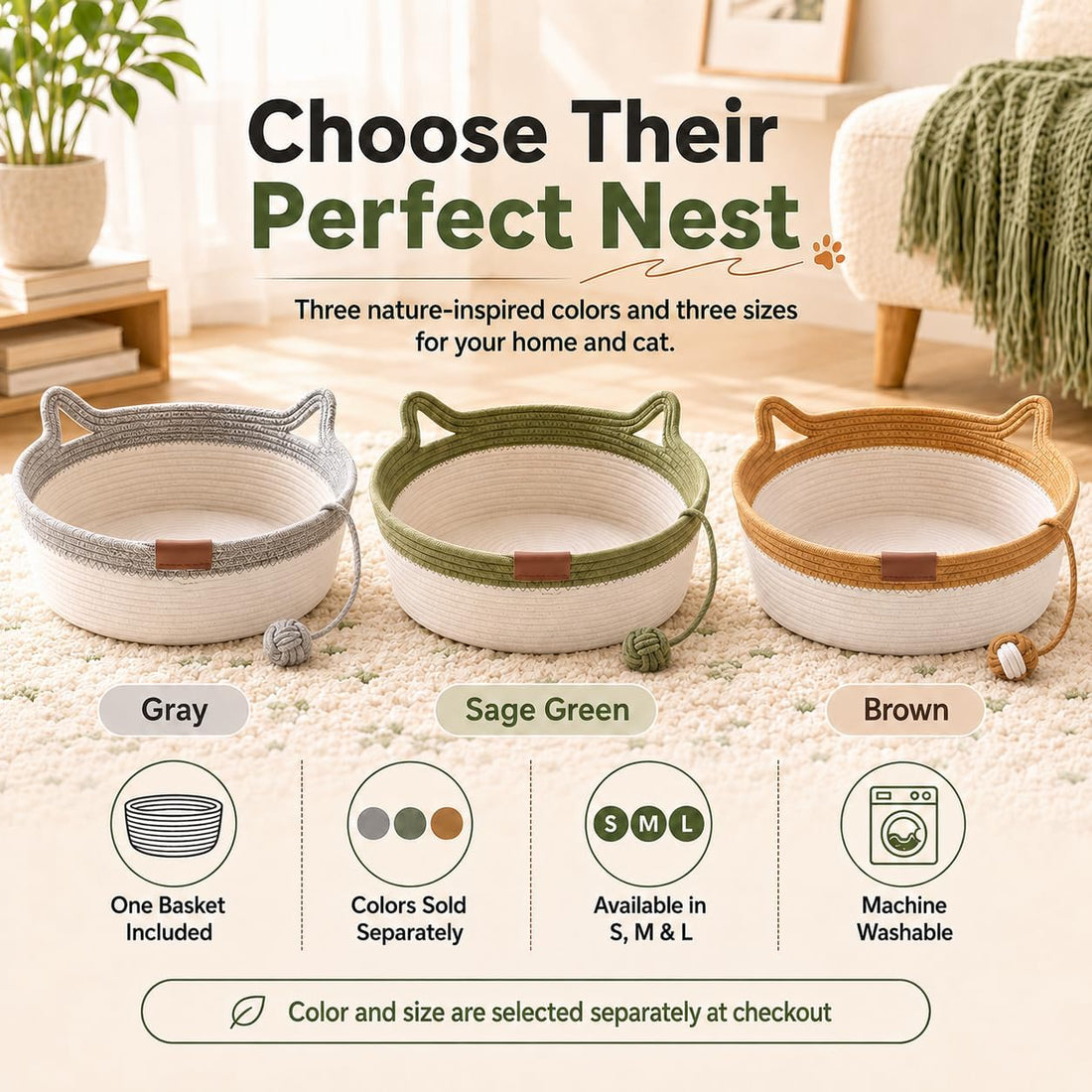Instinct Basket for Cats - Handwoven Cotton Rope Enrichment Bed