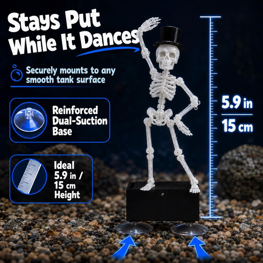 Fluorescent Green Dancing Skeleton Aquarium Bubbler with 3.3 ft Hose