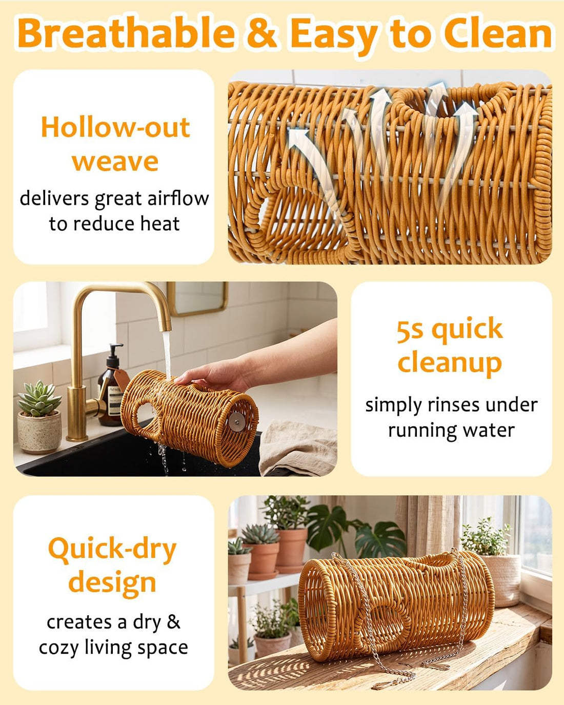 Woven Bird Cage Tunnel Toy with Sag & Bite Proof Metal-Framed