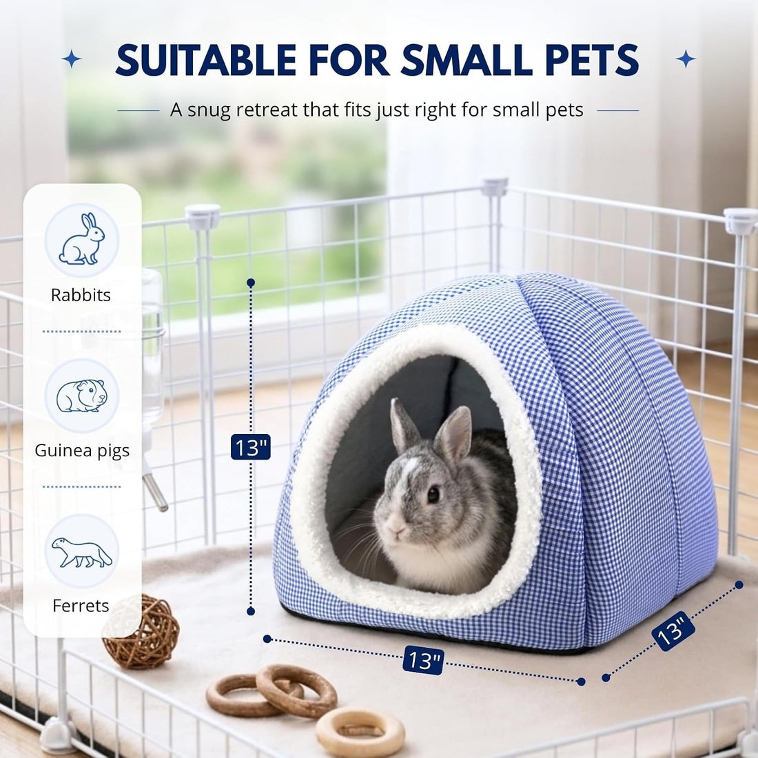 Rabbit Hideout Bed for Large Bunnies, Soft Plush Bunny House