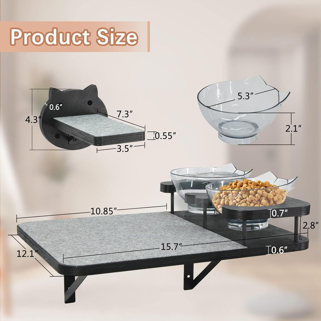 Cat Wall Shelves Furniture Set with 2 Food Bowls