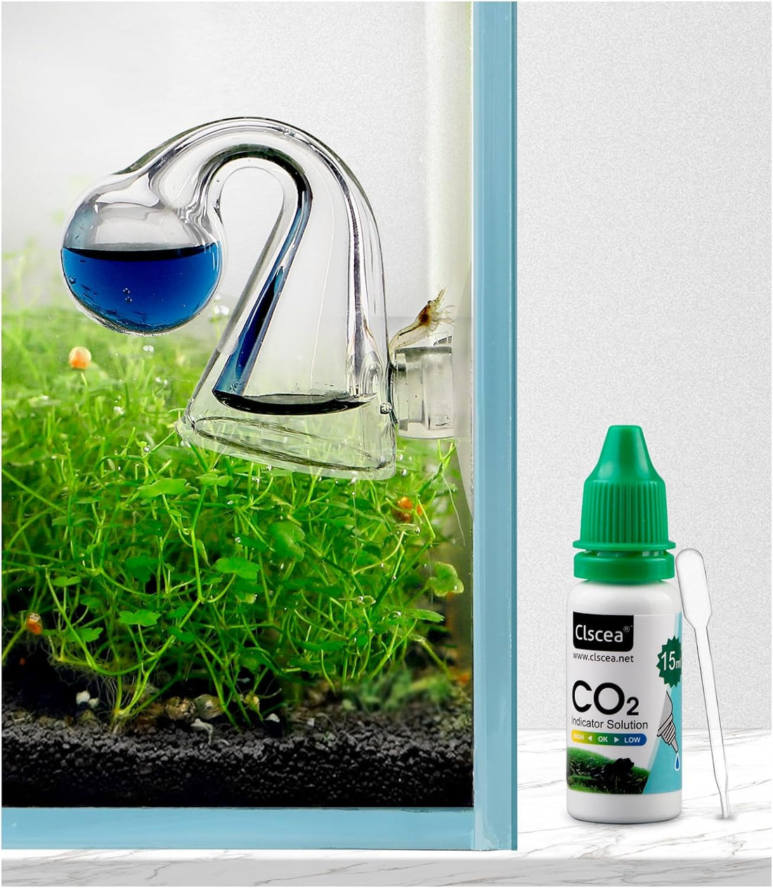 Aquarium CO2 Drop Checker CO2 Indicator (Glass Checker+15ml)