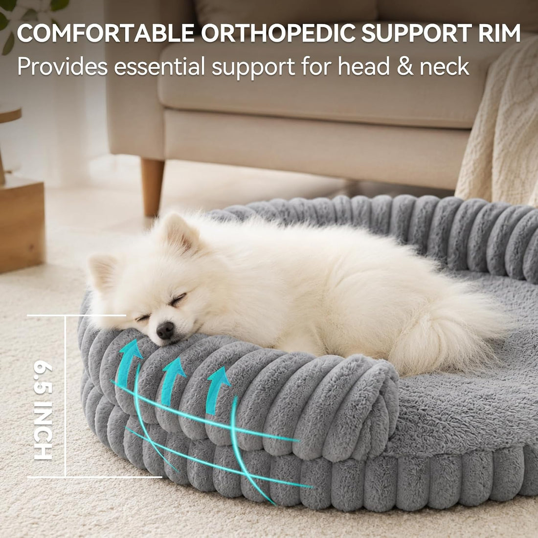 Luxury Donut Dog Bed, Fluffy Orthopedic Dog Couch Washable Round Pet