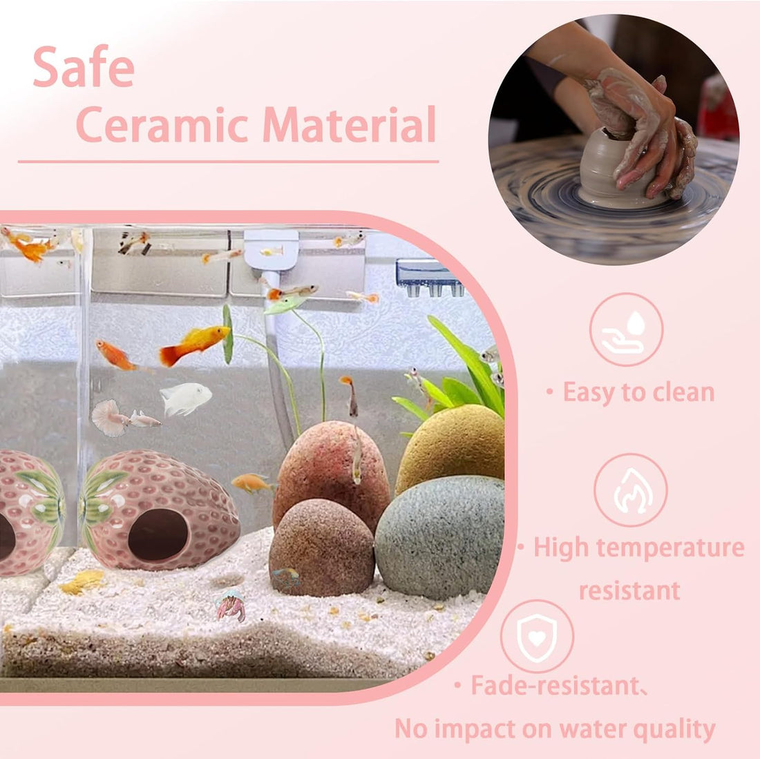 Pink Aquarium Decor Ceramic Cute Strawberry Betta Fish Tank Cave