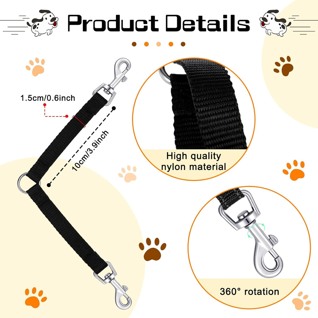 Reginary 4 Pcs No Tangle Dog Leash Couplers Black Double Clip Leash