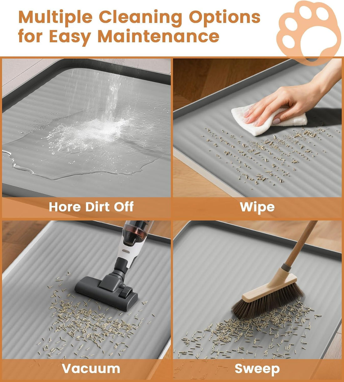 Cat Litter Mat 36"x24", Waterproof Litter Trapping Mat, Grey
