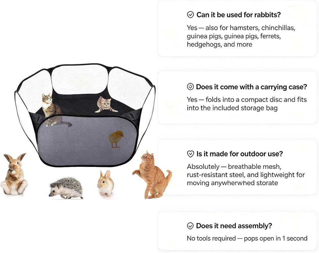 6-Sided Small Animal Playpen, Portable Steel Mesh Tent