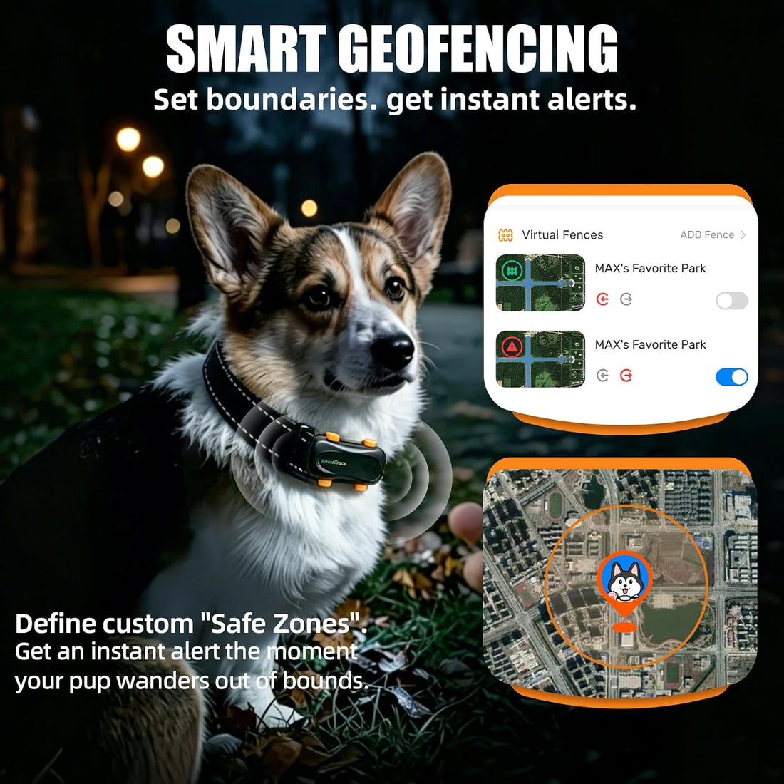 Dog GPS Tracker, Virtual Fence & AI Health Monitor, Waterproof