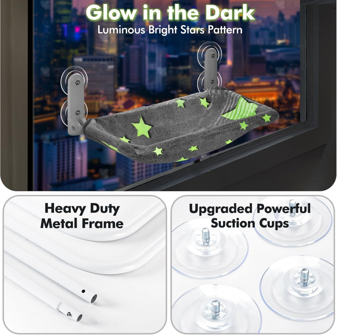 Zoratoo Cat Window Perch, Glow in The Dark Cordless Foldable Pet
