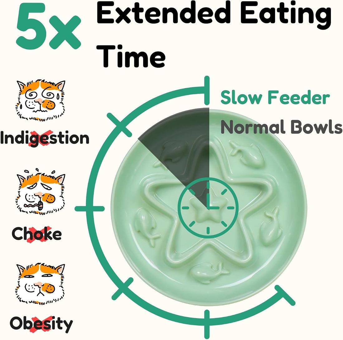 2 Pcs Cat Slow Feeder Bowl – Whisker Friendly Melamine Puzzle Feeding
