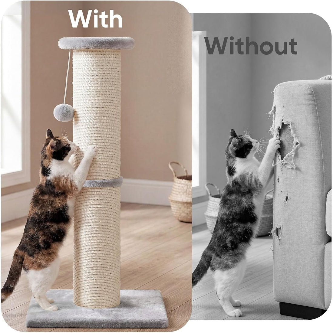 PAWSCRAT 32" Tall Cat Scratching Post, 5-Inch Diameter, Sisal