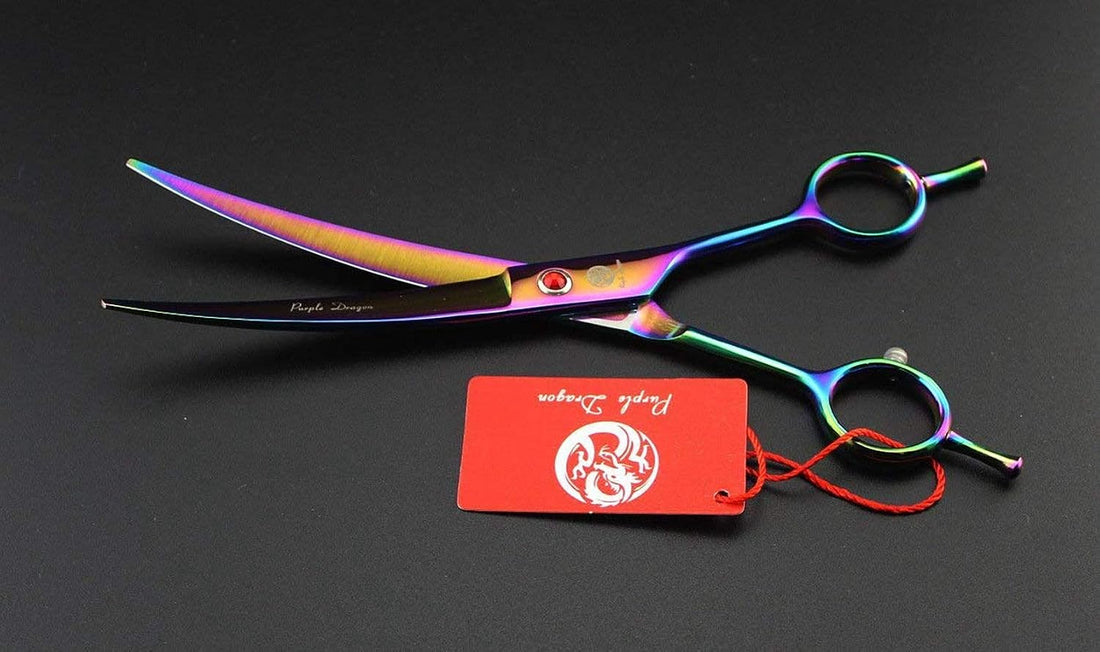 Purple Dragon 7" Dog Grooming Scissors Set with Rhinestone Accent
