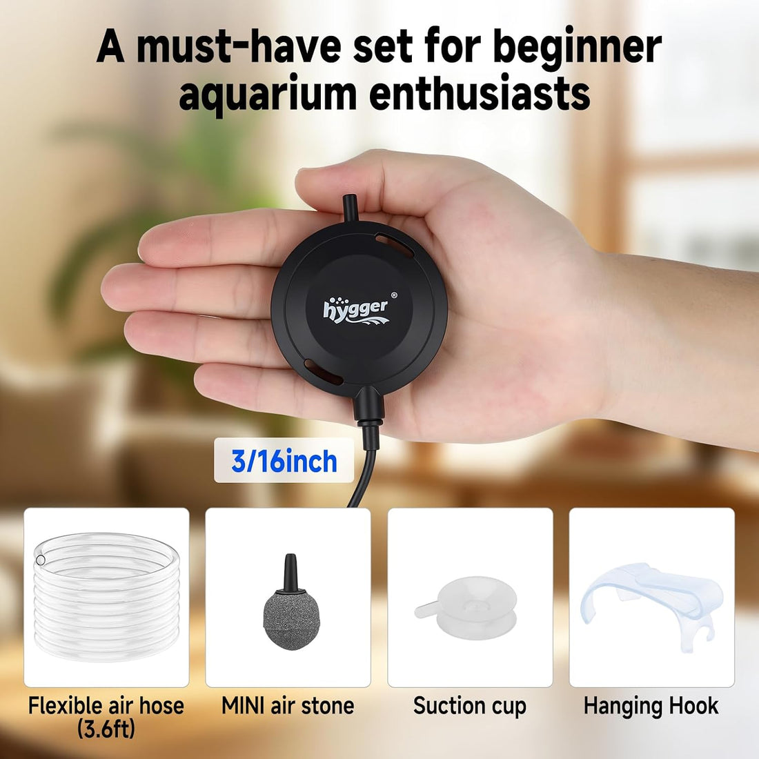 hygger MINI 1.5W Fish Bowl Aqaurium Silent Air Pump with Accessories