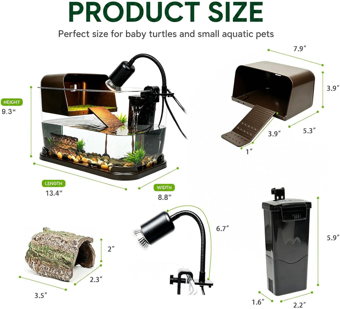 Turtle Tank Starter Kit, All-in-One PC Aquarium with Filter