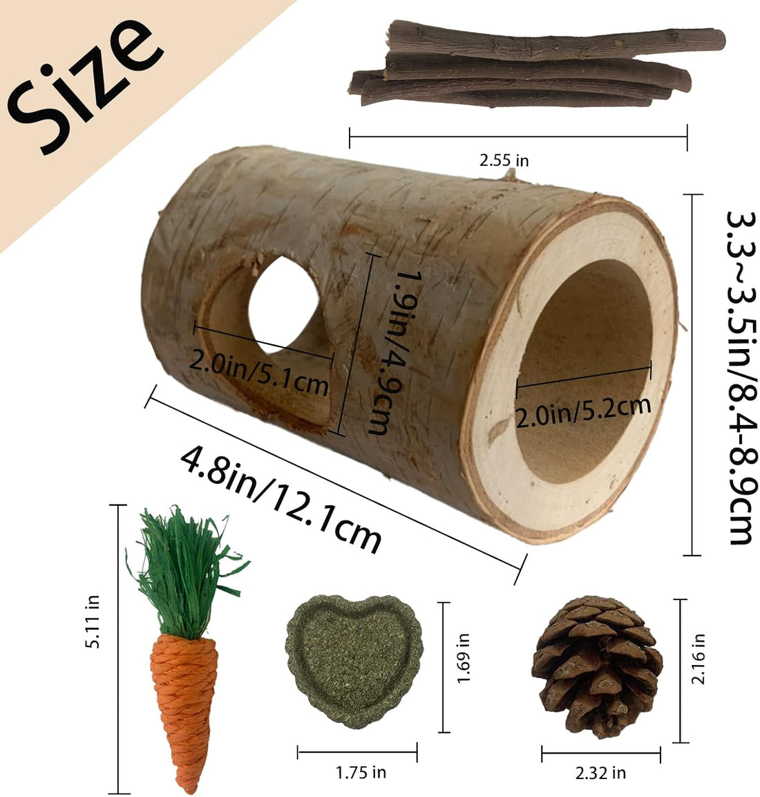 Natural Wooden Hamster Tunnel,Wood Hamsters Hideout Tube,Small Animal
