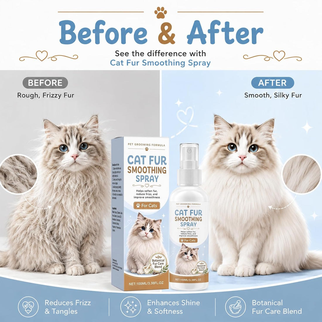 Cat Detangler Spray, Natural Solution for Matted Hair