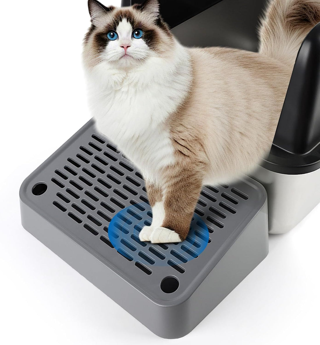Litter Box Step, Cat Ramp Step Catcher with Filter Function, Grey