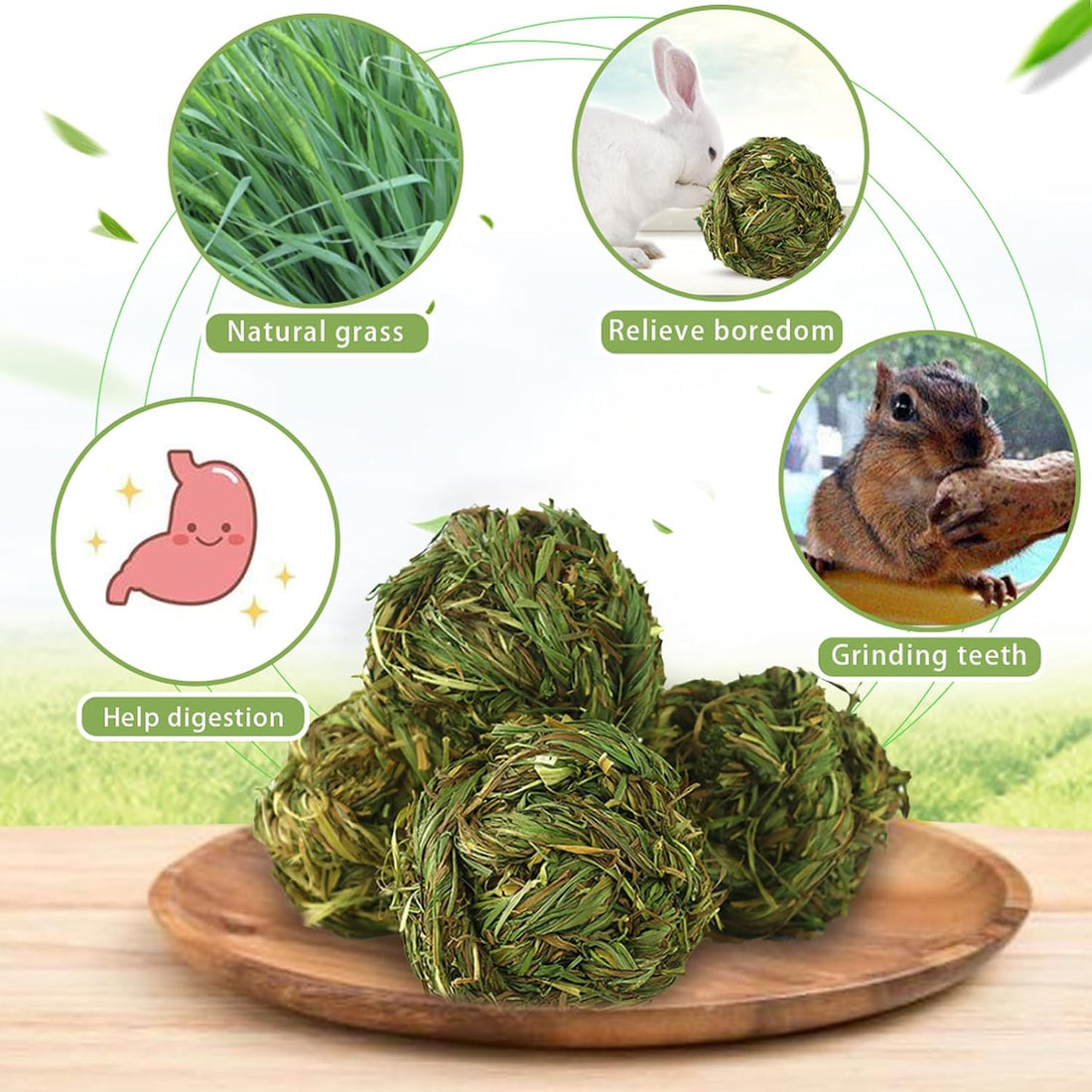 PINVNBY Hay Balls for Rabbits,4 PCS 100% Natural Timothy Hay Bunny