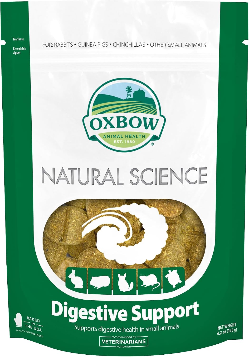 Oxbow Digestive Support Rabbit & Guinea Pig Supplement, Timothy Hay