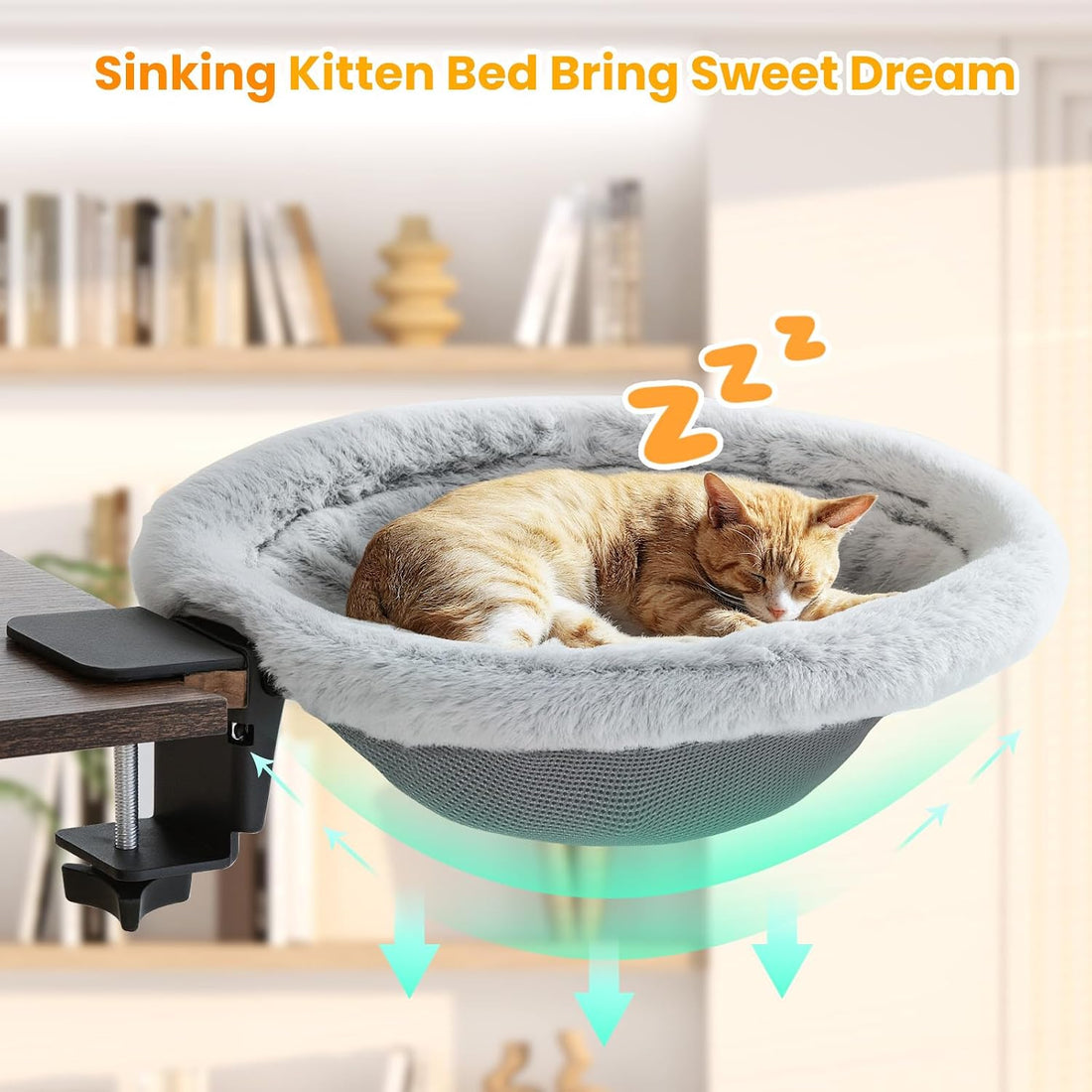 Pawaboo Cat Desk Bed, One-Click Foldable Sunken Cats Hammock up