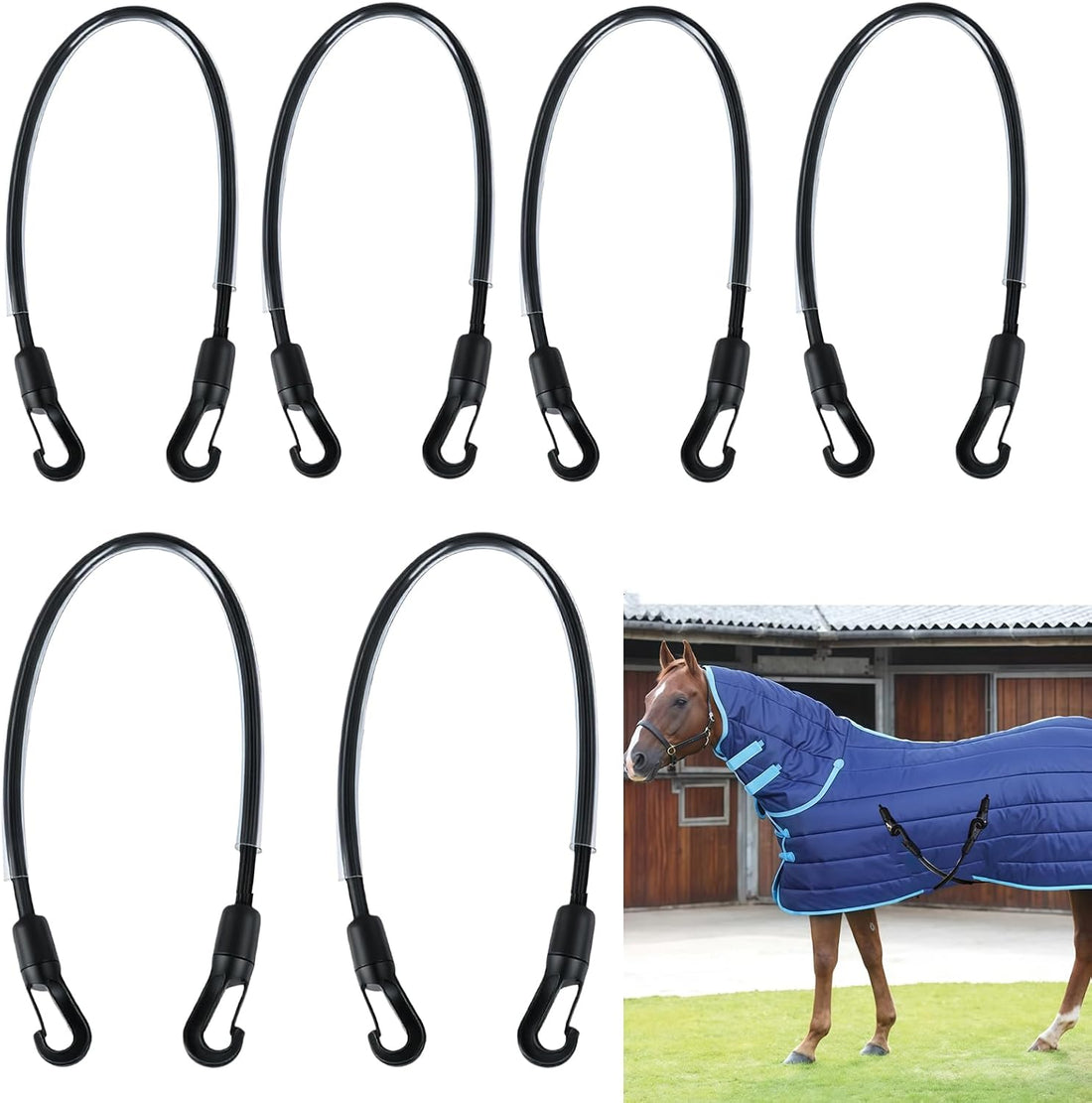6-Pack Horse Blanket Leg Straps-Elastic Replacement Straps