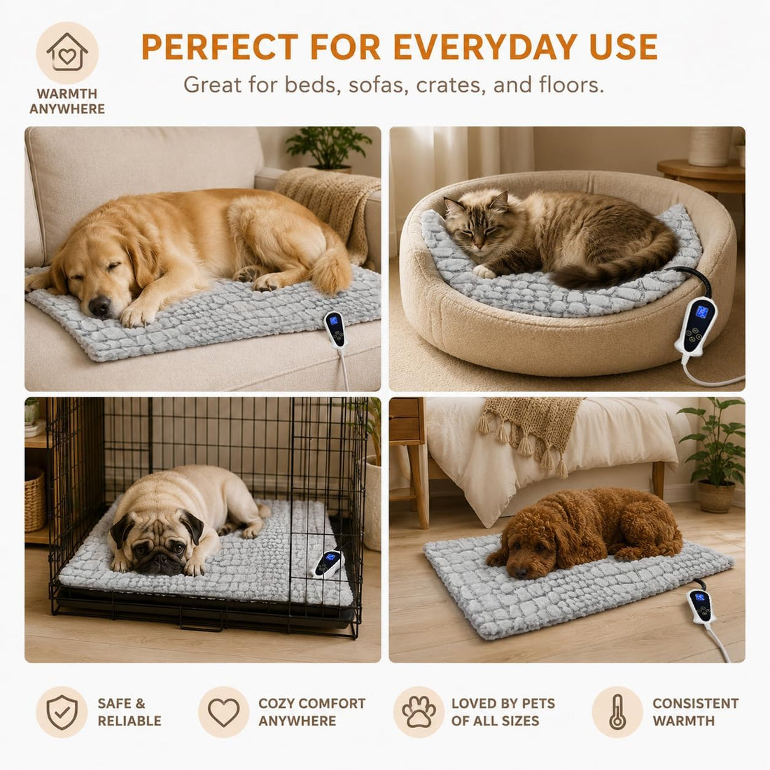 Heated Bed for Small Animals Pet Heating Pad with Intelligent
