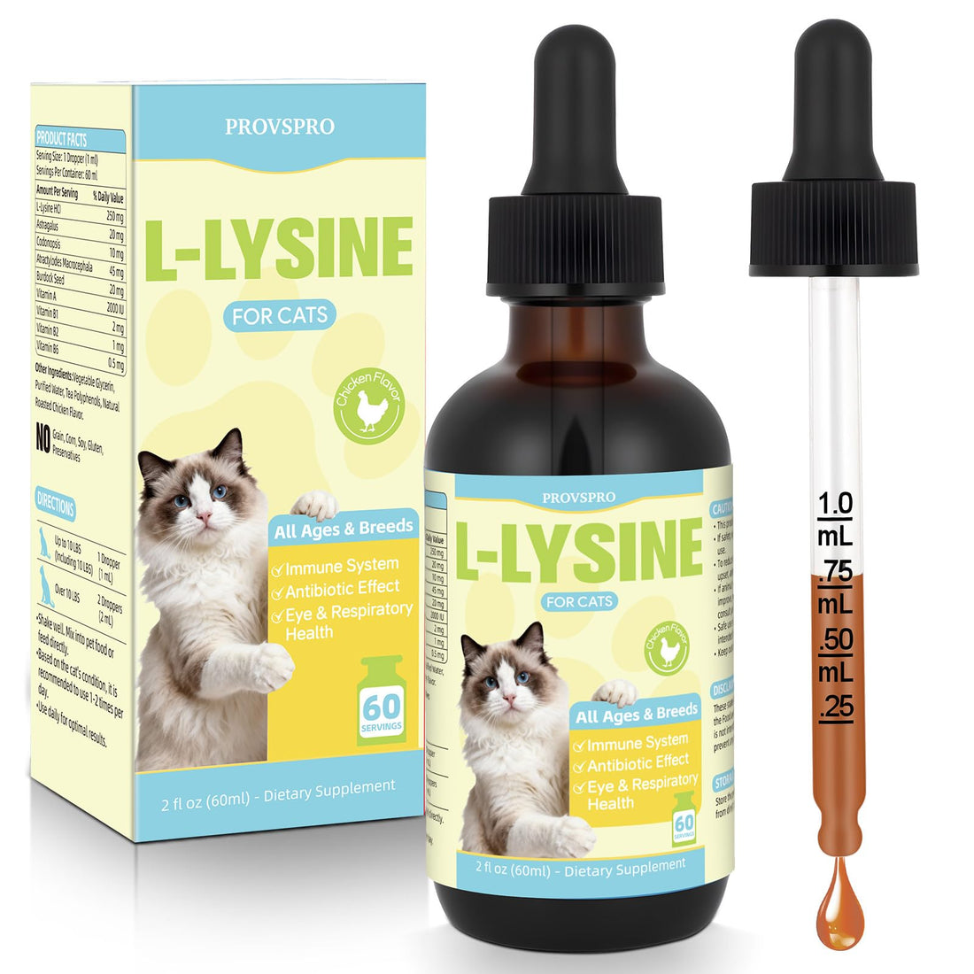 L-Lysine for Cats Liquid Drops, Lysine for Immune Respiratory Wellness
