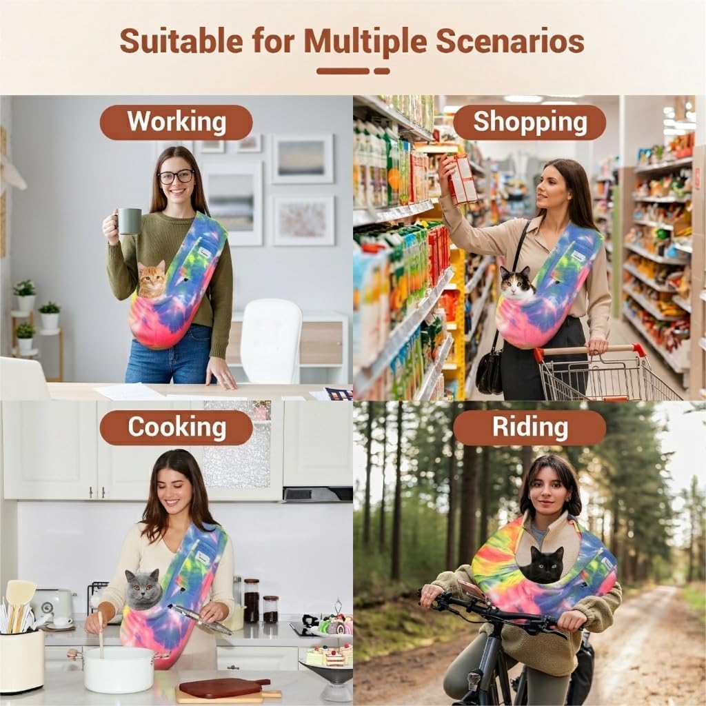 Hands-Free Cat Sling Carrier for Small Dogs & Cats, Soft Fleece