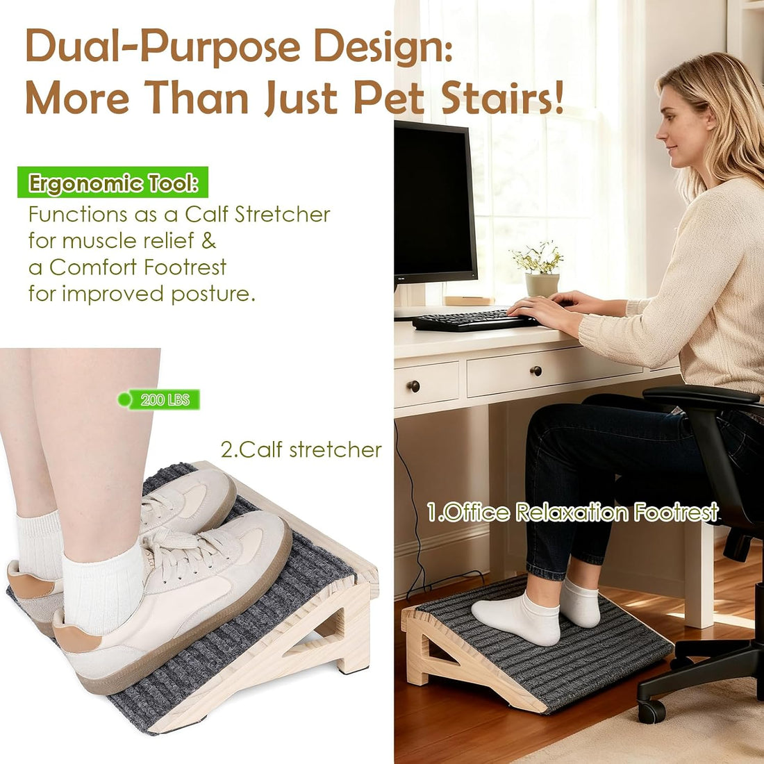 Dog Stairs Ramp for Small & Aged Dogs, Wooden Anti-Slip Pet Steps