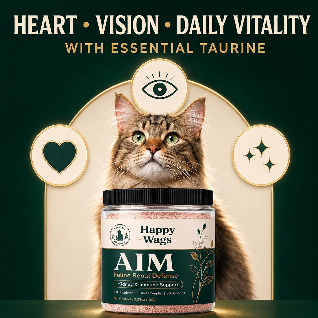 Happy Wags Aim for Cats, Daily Renal Wellness Powder with Amino Acids