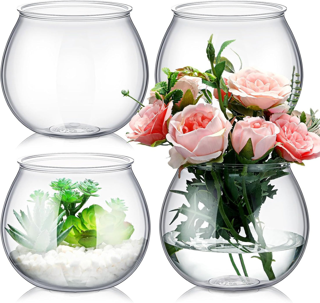 FoldTier 8 Pcs Plastic Fish Bowls 27 Oz Clear Round Vase Centerpieces
