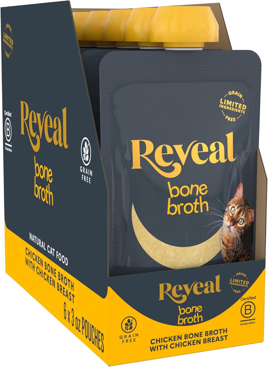 Reveal Chicken Breast Bone Broth Cat Food Topper 6-Pack 3 oz Pouches