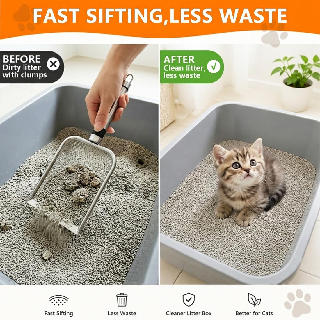 Cat Litter Scoop 2 Pack, Stainless Steel Handle