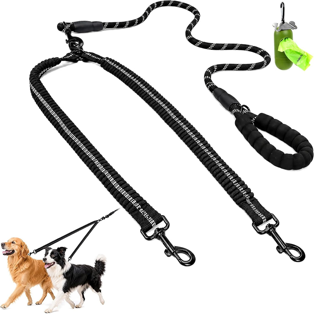 Taglory Double Dog Leash for Two Dogs No Tangle, Bungee Extension