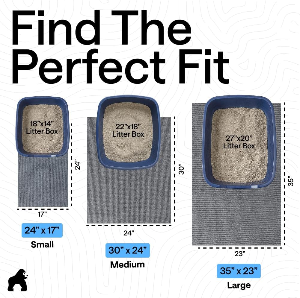 GORILLA GRIP Cat Litter Mat, Soft Felt Scatter Catcher, 24x17, Gray