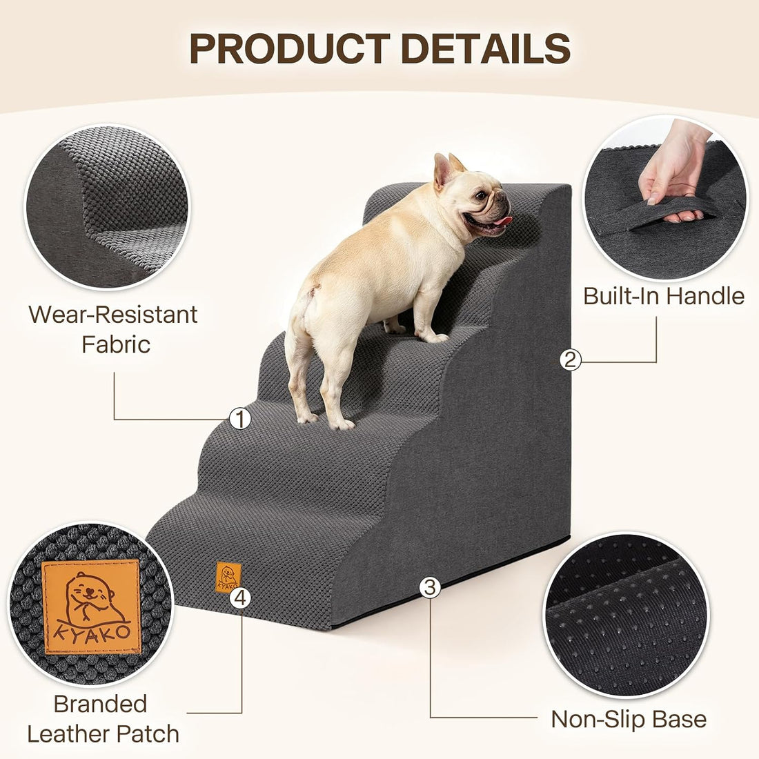 Pet Stairs for High Beds, 28.2" H 5-Step Dog Steps for Small & Medium