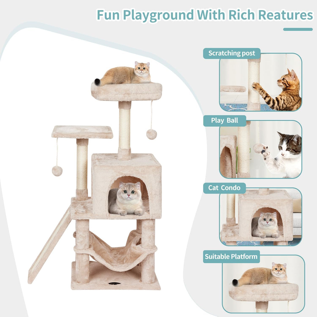 Cut Cat Tree Cat Tower Condo with Hammock Kittens Scratching Post