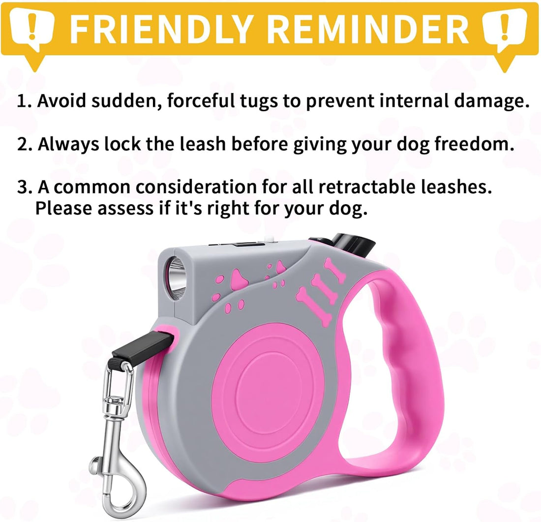 Retractable Dog Leash with USB Rechargeable Flashlight