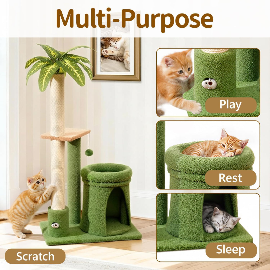35" Tall Palm Tree Cat Scratching Post Vertical for Indoor Cats
