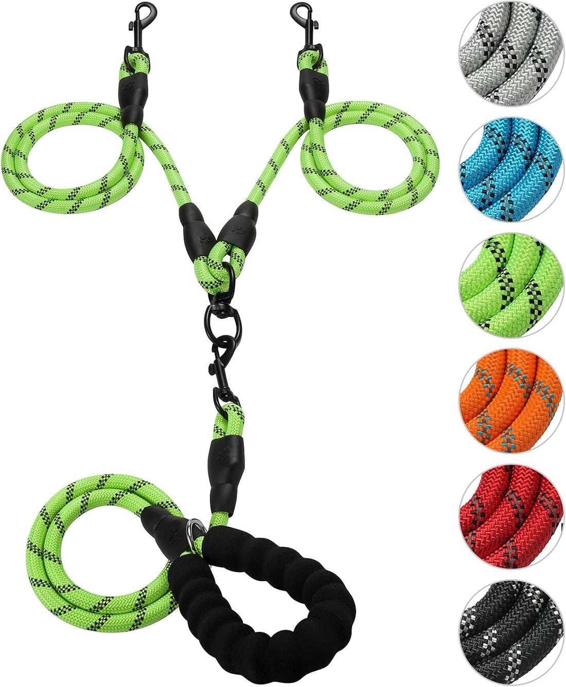 Double Dog Leash Reflective Detachable Coupler &360° Swivel Tangle