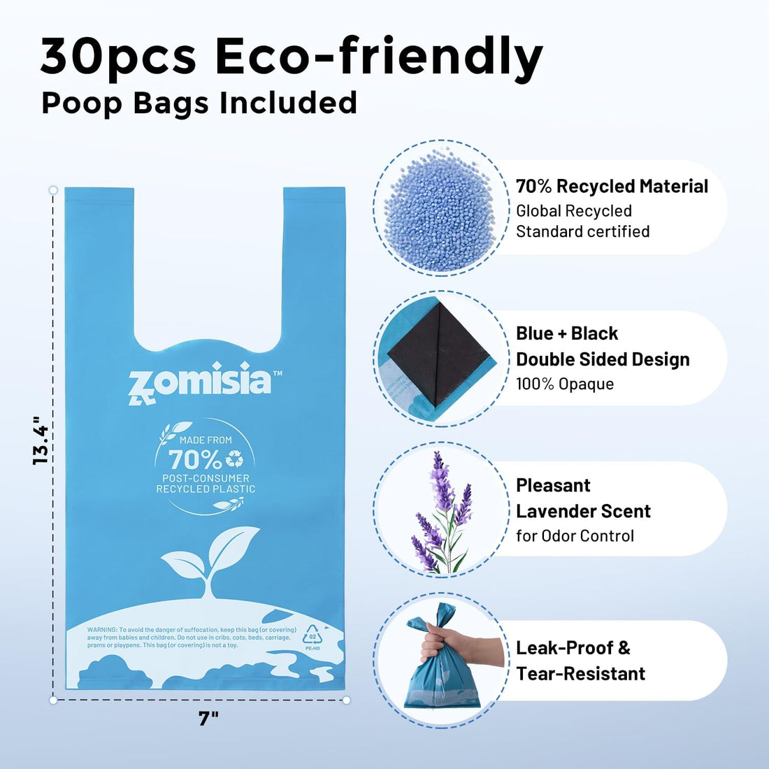 ZOMISIA 32" Long Handle Pooper Scooper with 30 Count Waste Bags