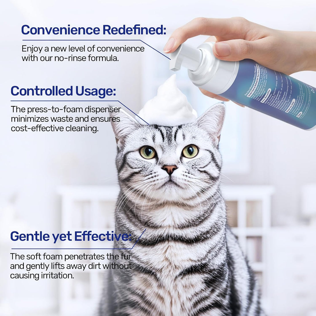 Waterless Cat Shampoo - No Rinse Foam Cat Bath