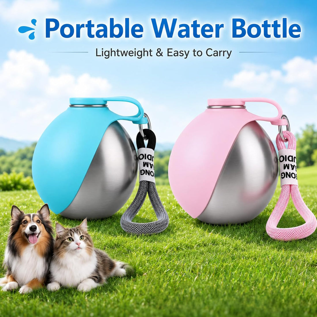 2 in 1 Portable Dog Water Bottle for Dogs,10oz Stainless Steel